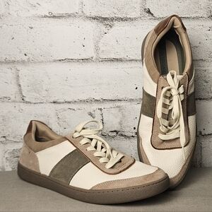 Crown Vintage Leather Sneakers Cream Tan Olive Casual Shoes Mens 10